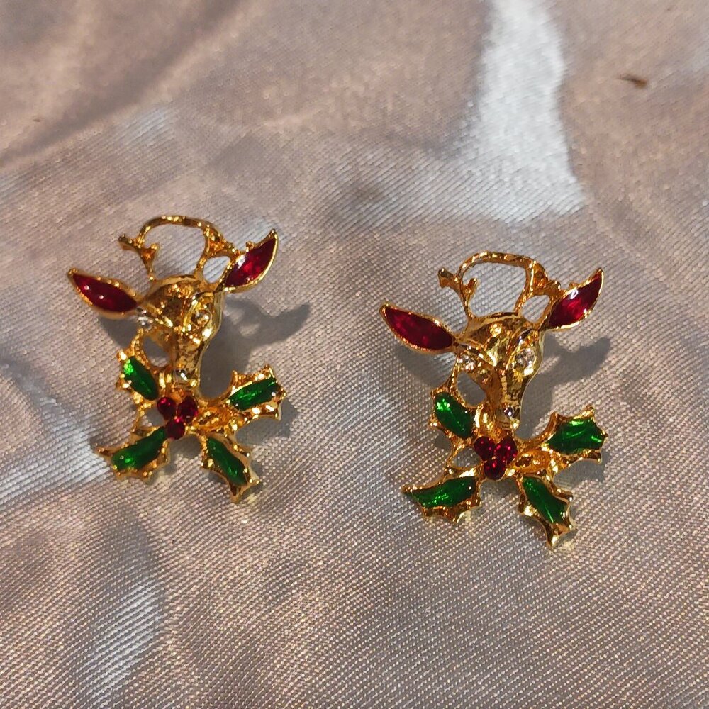 Gio Gold Tone Reindeer Earrings